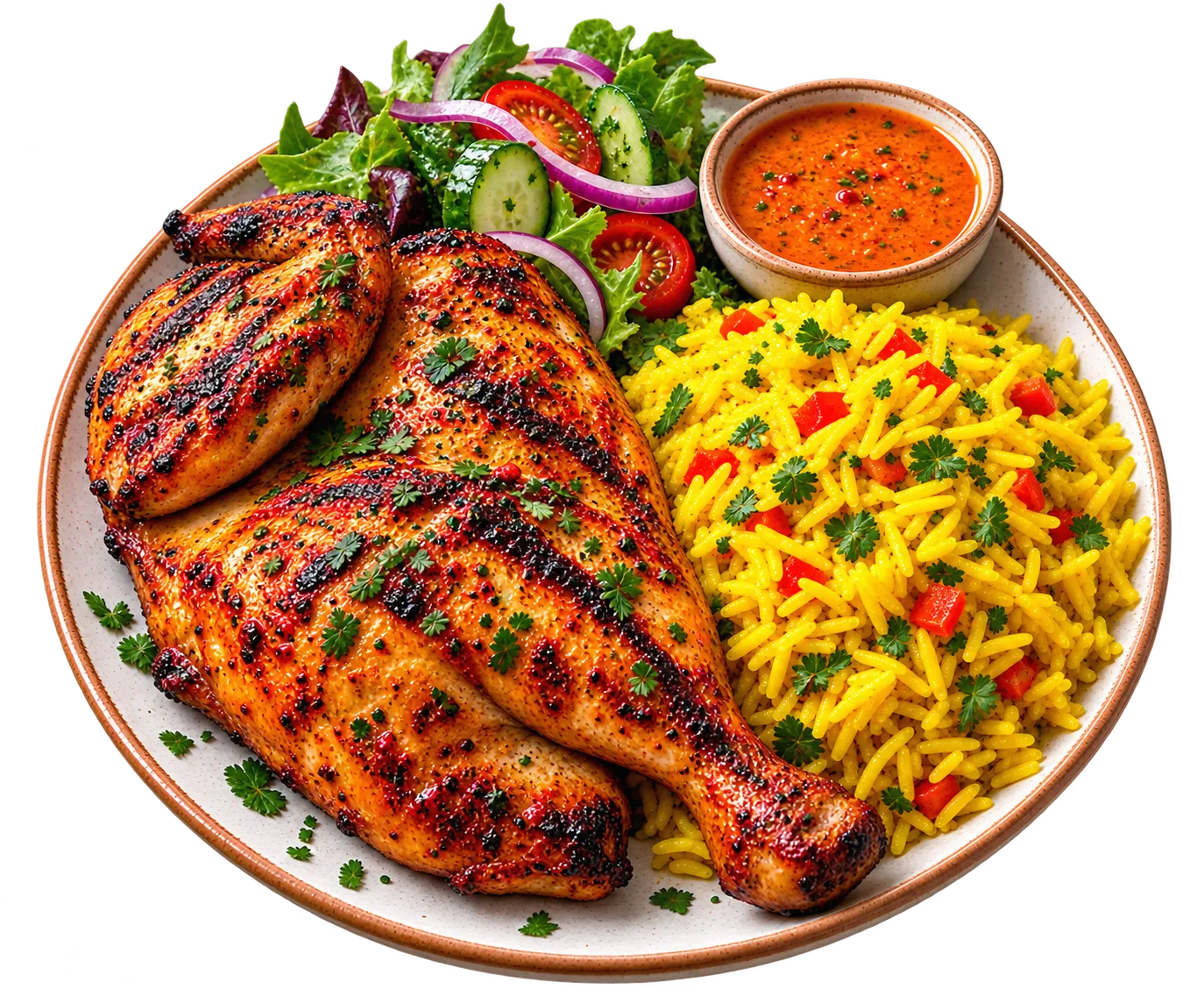 Half grilled chicken with pilau rice