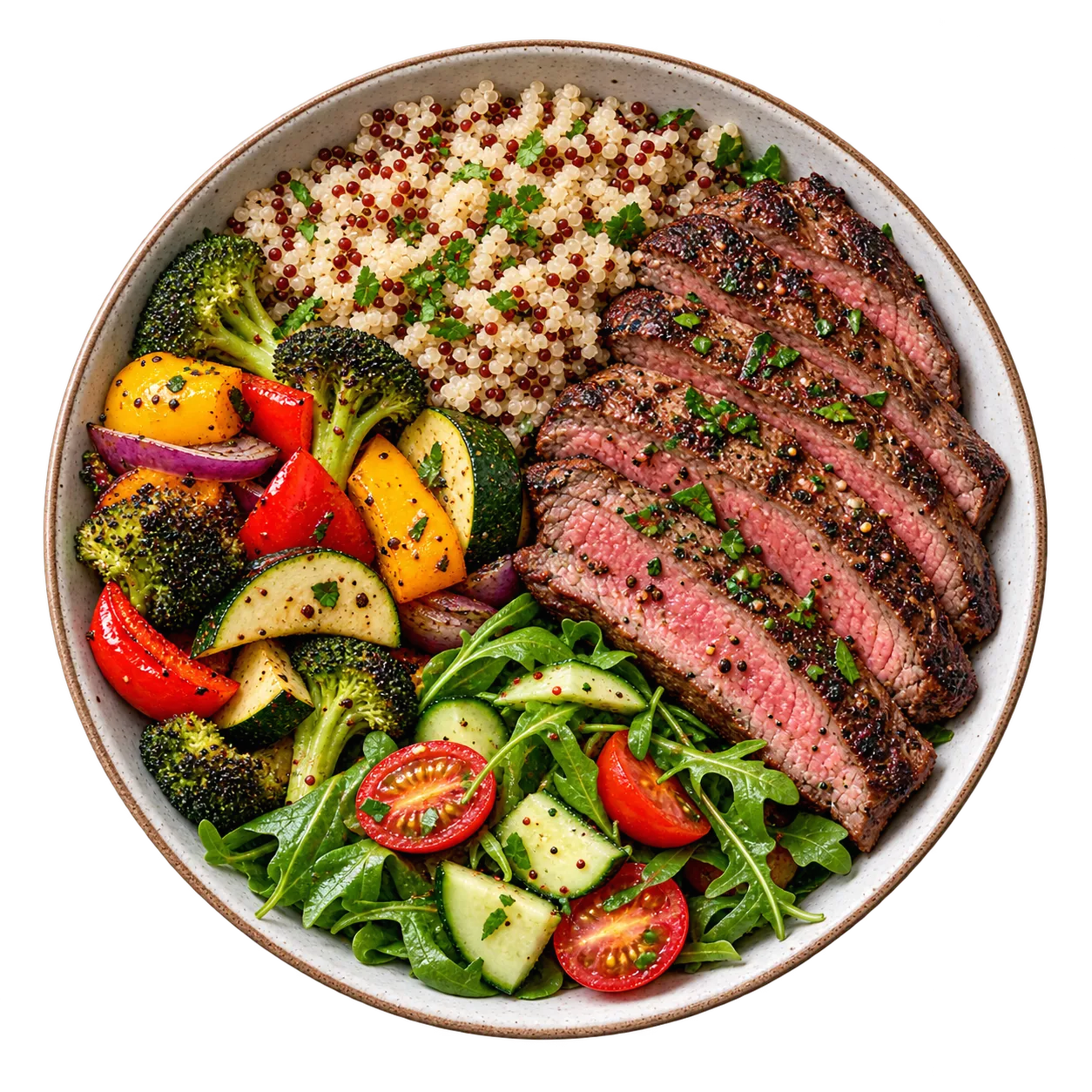 The example steak quinoa bowl these macros belong to